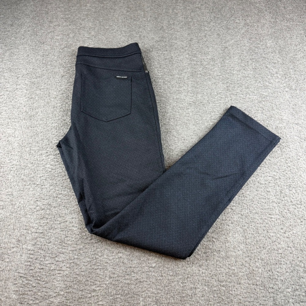 DKNY Jeans Pants Women's Small Blue Faux Leather Trim Textured Pull On Leggings